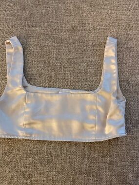 Princess Polly Satin Square-Neck Crop Top in Ivory
